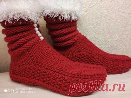 НОВОГОДНИЕ САПОЖКИ-НОСОЧКИ. Вяжем домашние тапочки.