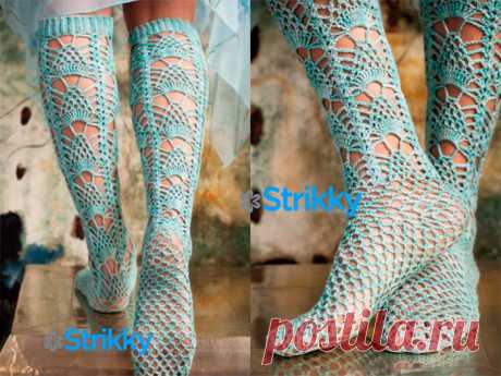 Невероятно красивые гольфы от Shiri Mor, Vogue Knitting с узором "Ананас" и "Сетка" вязаные крючком