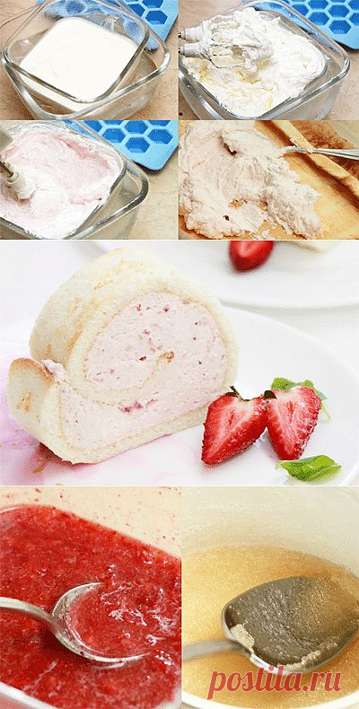 Бисквитный рулет с клубникой и сливками