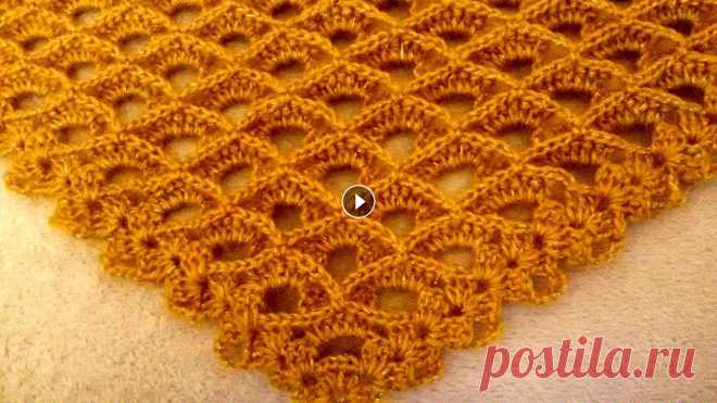 МК.Легкая ажурная шаль узором "соты"крючком.MK.Light openwork shawl pattern "honeycomb" crochet. Легкая ажурная шаль узором "соты" чудесно и элегантно смотрится, очень оригинальна, необычна и красива.С вязанием стравится даже неопытная р...
