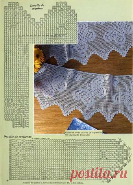 Филейная кайма Бабочка схема. Бордюры крючком схемы |