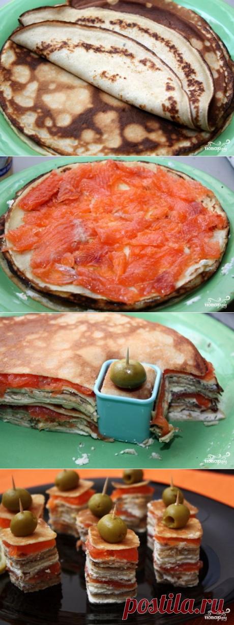 Канапе из блинов на шпажках - пошаговый кулинарный рецепт на Повар.ру