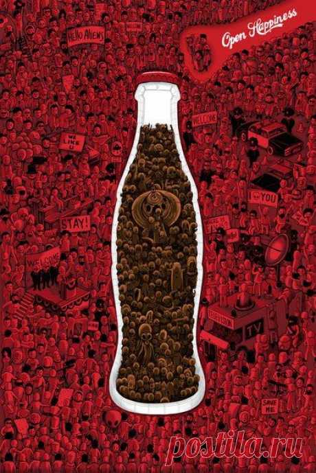 Традиционная угадайка: что хотели сказать авторы принта? В Coca-Cola живут инопланетяне? Предлагайте свои варианты / Занимательная реклама