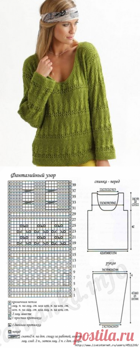Пуловер спицами.