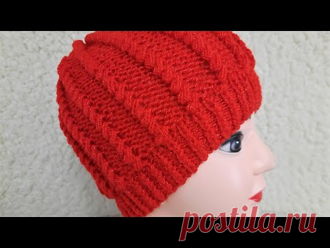 ЖЕНСКАЯ ШАПКА СПИЦАМИ С ШИКАРНЫМ УЗОРОМ!!! БЕСПЛАТНЫЙ МАСТЕР КЛАСС 2 !!! ВЯЗАНИЕ ДЛЯ НАЧИНАЮЩИХ