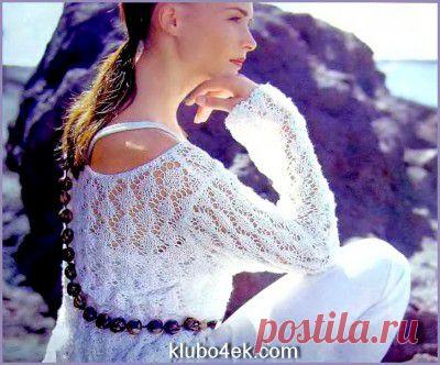 Нежное кружево, белый ажурный пуловер с длинными рукавами