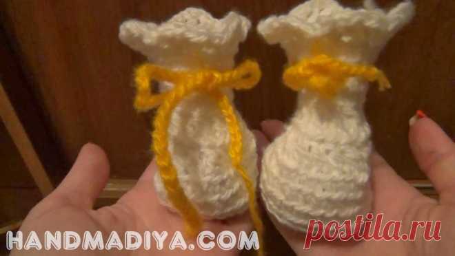 Вязание пинеток для начинающих. Crochet - booties step-by-step ~