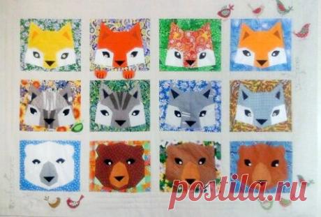 Вот такие симпатишные звериные блоки пошила Лариса Ровинская 
https://vk.com/id5610198. 

Шаблончики можно купить 
на ЯМе https://www.livemaster.ru/quiltik 
ETSY https://www.etsy.com/ru/shop/Quiltik 
или просто написать в личку