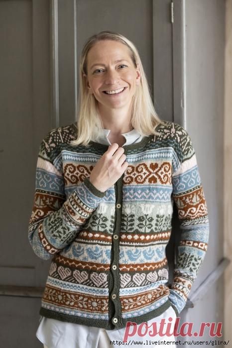 Кардиган с летним жаккардом из стрекоз, корабликов, птиц и растений и т.д.