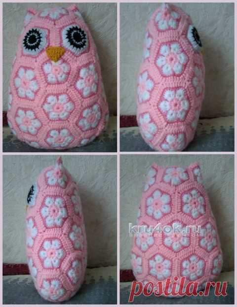Сова из мотивов Африканский цветок крючком, Вязаные игрушки
