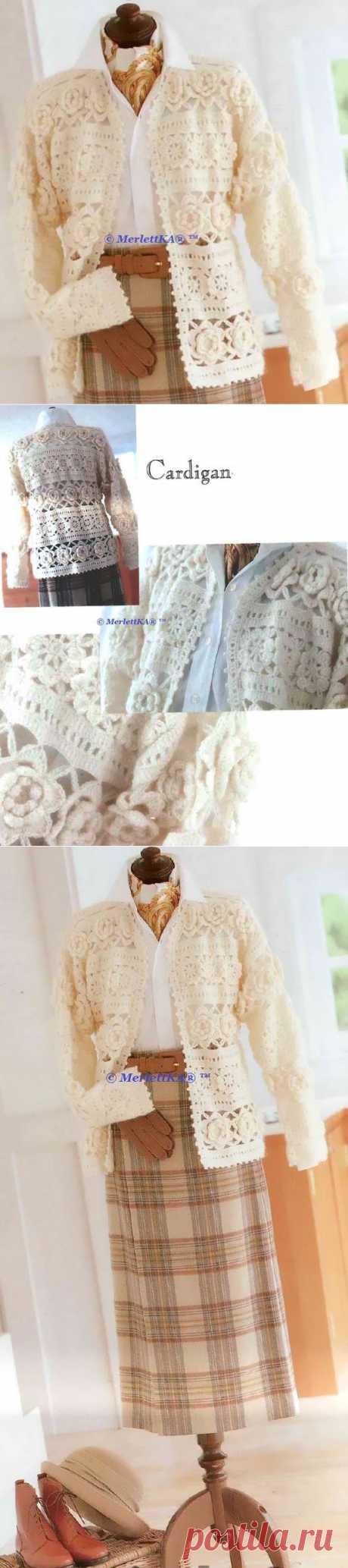 Вязание крючком - винтажный летний кардиган в стиле ирландского кружева