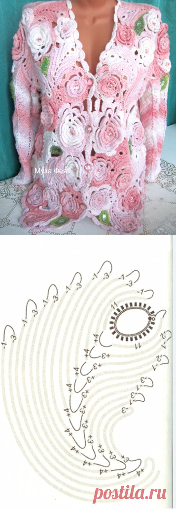 Кофточка Розы + миссони, спицы+крючок