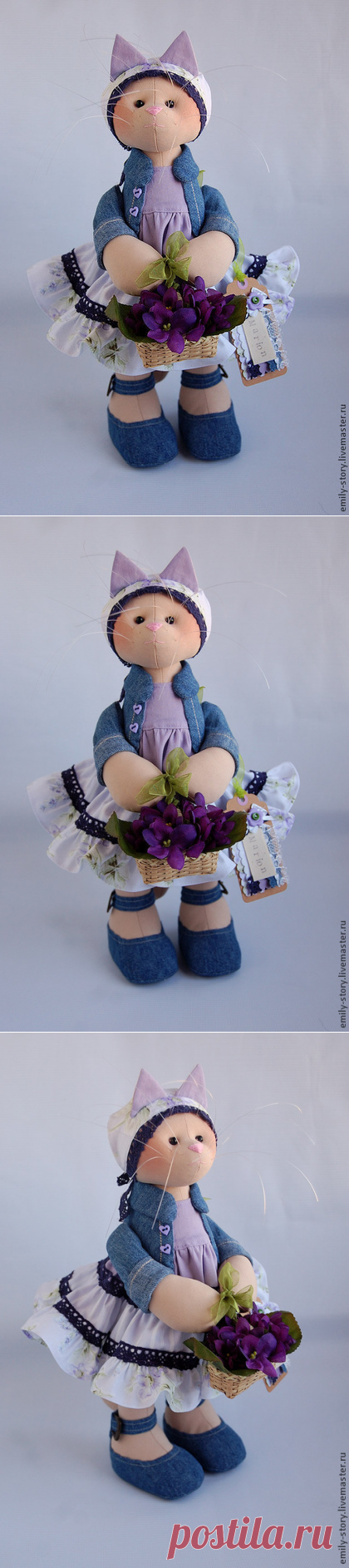 Купить Кошечка Marion - сиреневый, джинса, джинсовая ткань, лето, текстильная игрушка