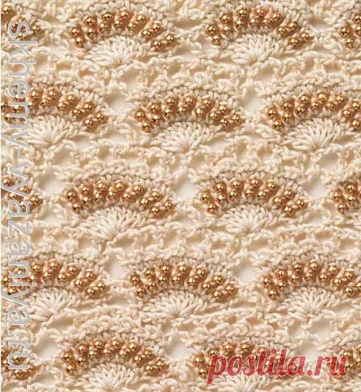 Узор для вязания крючком веера с двойными бусинами - схема с описанием