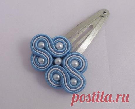 Hair clip. Hair accessory. Soutache and beads pale blue and white by MollyG…