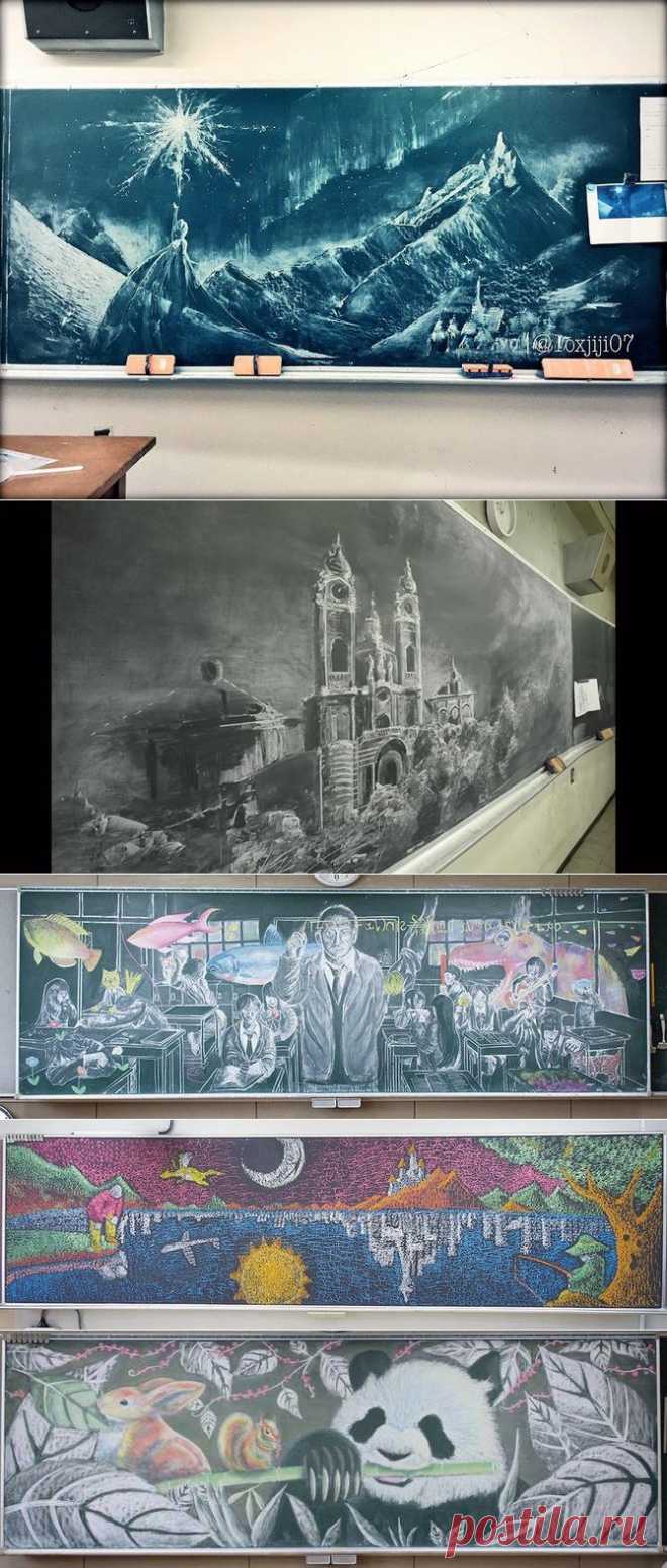 Kokuban Art: новый феномен в Японии - школьники рисуют мелом на досках превосходные рисунки