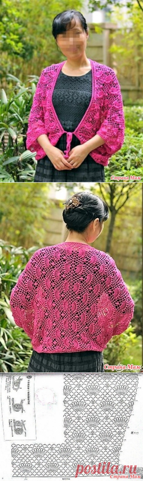 Ажурный жакет-конверт с красивым веерным узором. Крючок. - ВЯЗАНАЯ МОДА+ ДЛЯ НЕМОДЕЛЬНЫХ ДАМ - Страна Мам