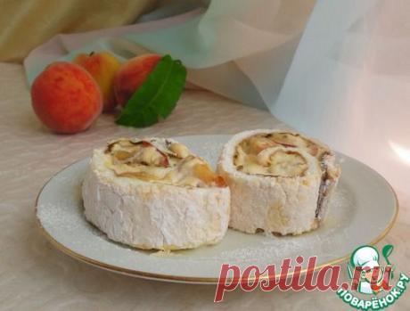 Меренговый рулет с творожным кремом и персиками - кулинарный рецепт