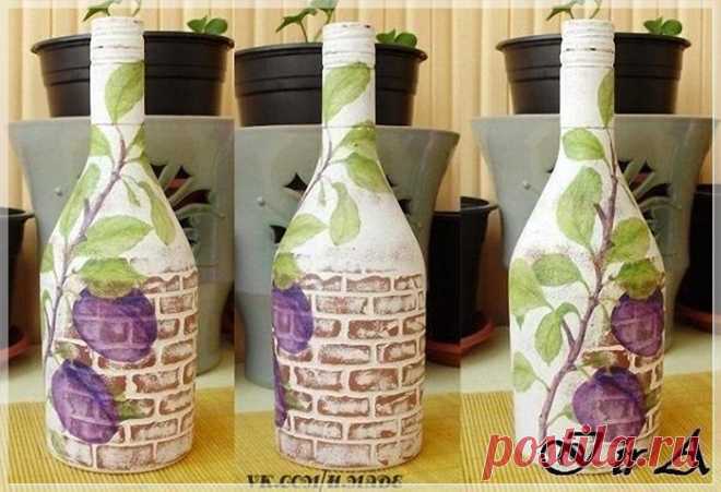 Имитация кирпичной кладки на бутылках. МК