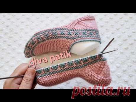 Очень простая выкройка бесшовных пинеток с двумя спицами ✅️ #bootiemodels
