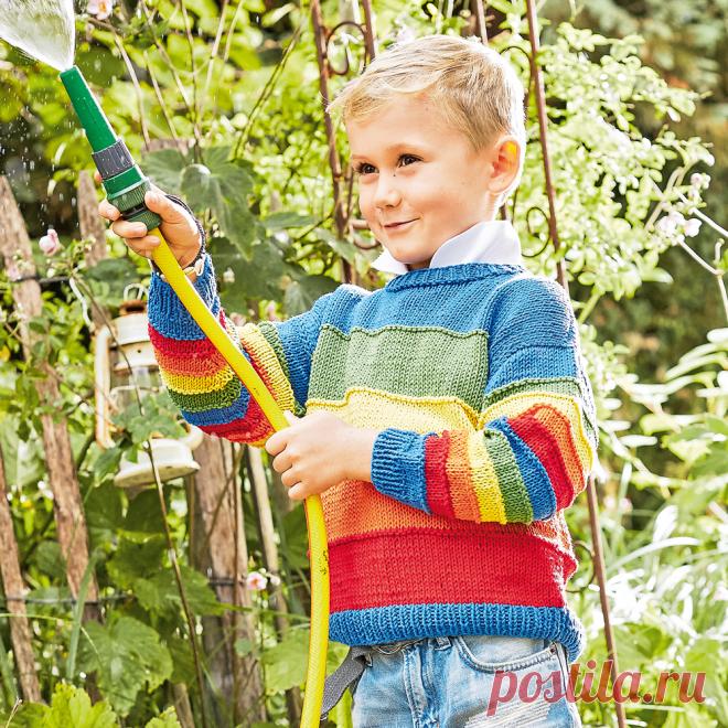 Разноцветный джемпер в полоску - схема вязания спицами. Вяжем Джемперы на Verena.ru