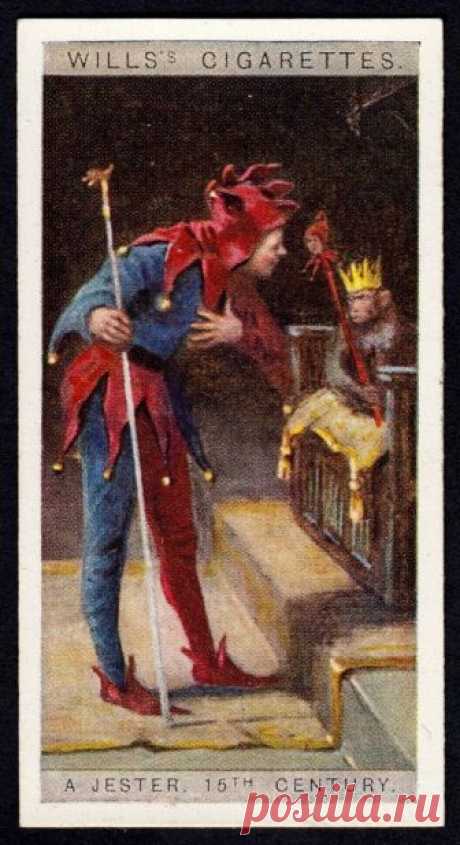 Cigarette Card - A Jester, 15th Century Wills's Cigarettes "English Period Costumes" (series of 50 issued in 1929) #7 A Jester, 15th Century