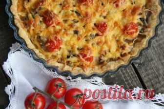 Песочный пирог с грибами и курицей Пирог на песочной основе с начинкой из курицы и грибов получается очень сытным и вкусным. Помидоры, тертый сыр и молочная заливка придают выпечке необыкновенную сочность и нежность. Попробуйте приготовить этот вкусный и питательный пирог и, я уверена, он станет частым гостем на вашем столе.