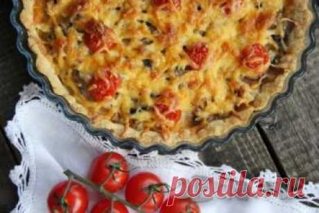 Песочный пирог с грибами и курицей Пирог на песочной основе с начинкой из курицы и грибов получается очень сытным и вкусным. Помидоры, тертый сыр и молочная заливка придают выпечке необыкновенную сочность и нежность. Попробуйте приготовить этот вкусный и питательный пирог и, я уверена, он станет частым гостем на вашем столе.