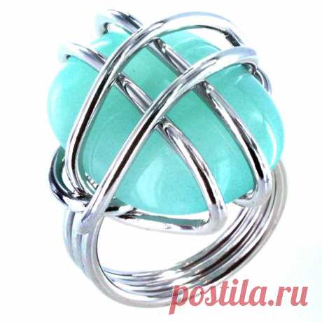 Silvertone Wire-wrapped Aqua-colored Stone Cocktail Ring - Overstock™ Shopping - Big Discounts on West Coast Jewelry Fashion Rings