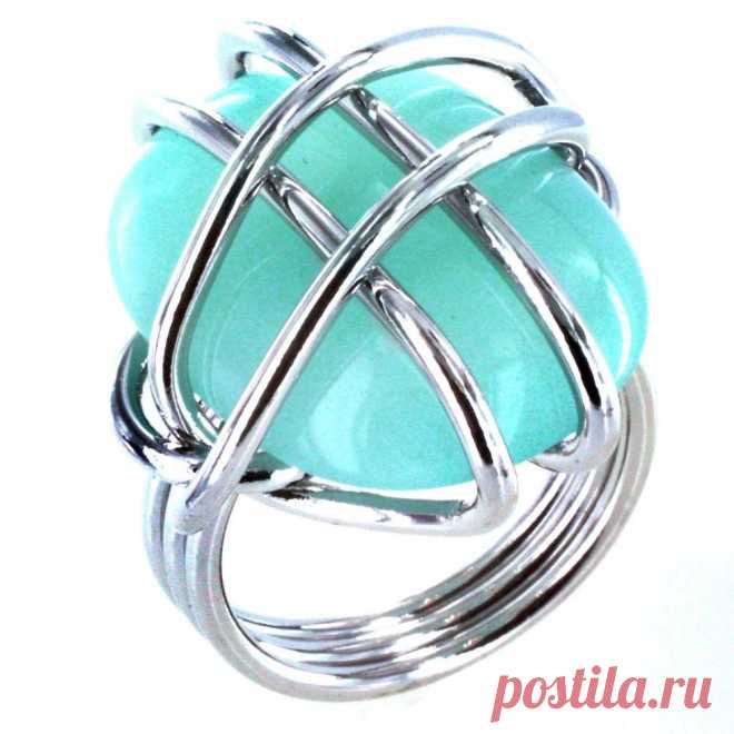 Silvertone Wire-wrapped Aqua-colored Stone Cocktail Ring - Overstock™ Shopping - Big Discounts on West Coast Jewelry Fashion Rings