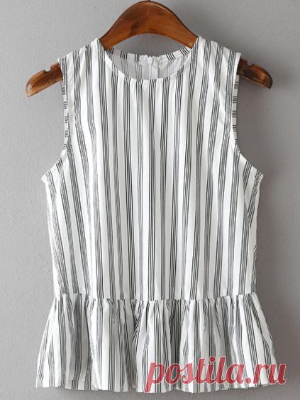 Vertical Striped Sleeveless Peplum Top
