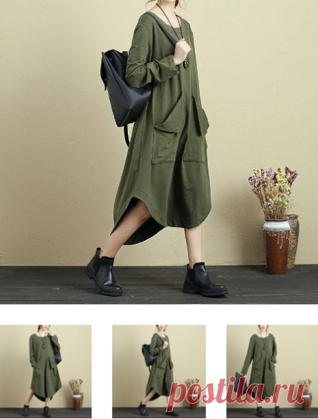 Round Neck Long Sleeve Solid Color Dress For Women – Buykud