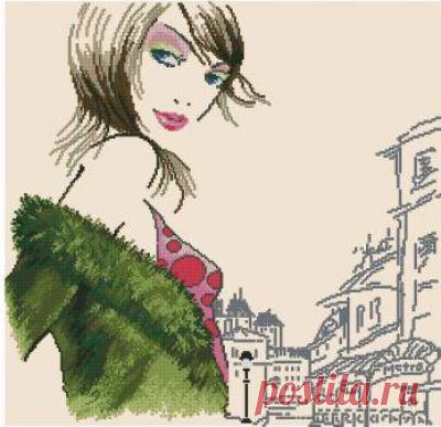 Схема для вышивки крестом Парижанка №2
