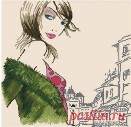 Схема для вышивки крестом Парижанка №2
