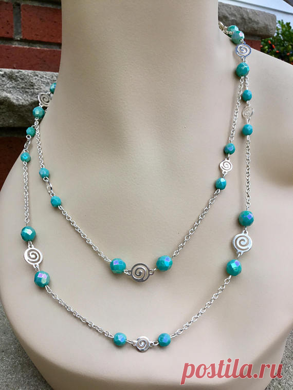 Dainty Long Necklace Turquoise Necklace Long Wrap Necklace