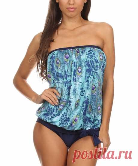 Daisys Swimwear Peacock Blouson Tankini Top &amp; Bottoms - Plus Too | zulily