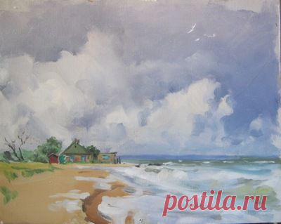 дом на берегу моря - грозовые облака ~ Живопись (Арт) ~ Beesona.Ru