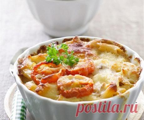 Макароны, запеченные с помидорами под сыром