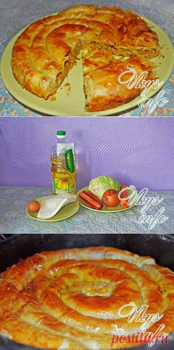 Слоеный пирог с капустой из готового слоеного теста «Улитка»