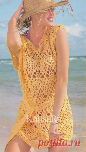 Длинный жёлтый топ с поясом. Вязание для женщин / Топы / Крючком