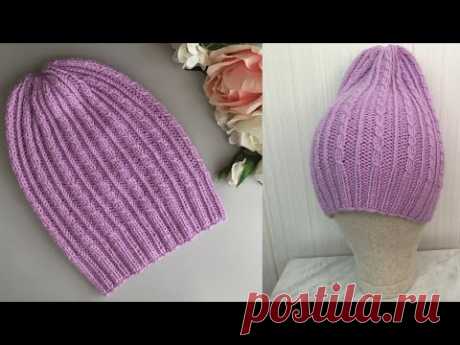 ЛЕГКАЯ , КРАСИВАЯ ЖЕНСКАЯ ШАПОЧКА СПИЦАМИ. ИДЕАЛЬНЫЙ ВАРИАНТ НА ВЕСНУ! KNITTED HAT
