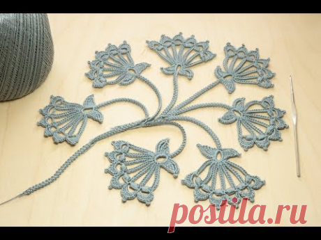 Вязание крючком мотив БУТОН ЦВЕТКА ирландское кружево  Crochet Flower Bud