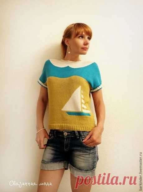 Купить Вязаная шёлковая кофточка &quot;Парусник мечты&quot; - кофточка, вязаная кофточка, Летняя кофточка