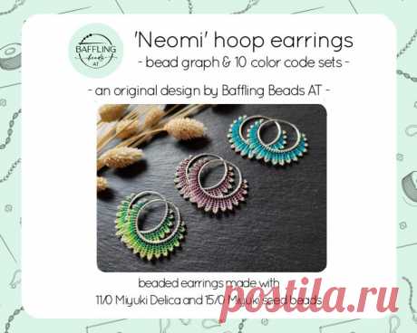 Bead Graph & Color Codes for 10 Neomi Hoop Earring Variations, Ombre Gradients With Miyuki Delica Beads, Digital Pattern for Beaded Earrings - Etsy Australia