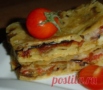 Быстрый пирог из лаваша с овощами и грибами