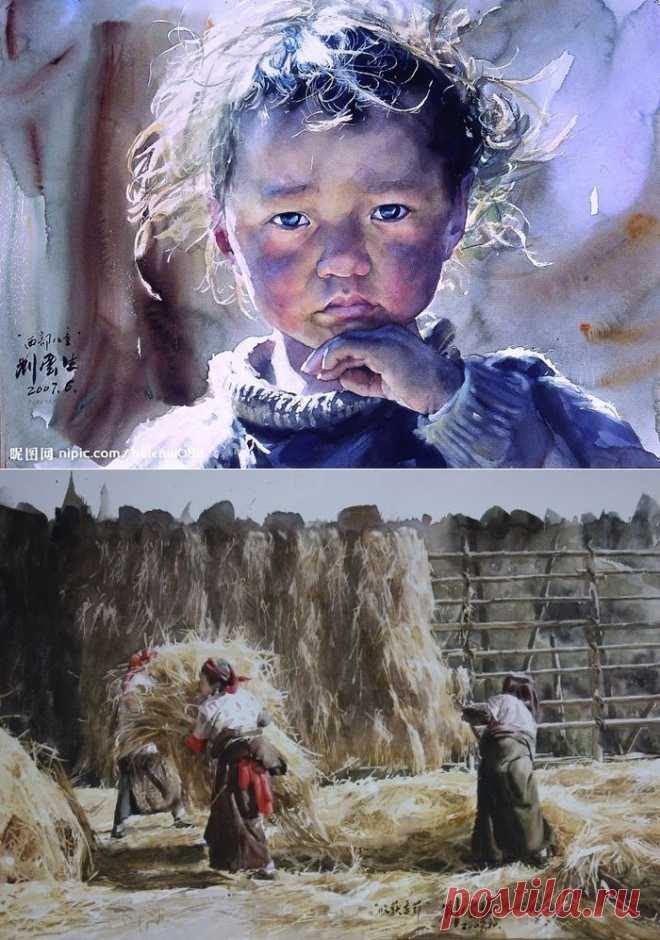 Реалистичные сценки жизни из Тибета от азиатского виртуоза акварели