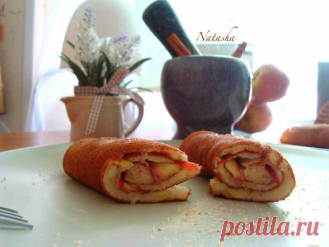 Яблочный, блинный рулетик на мацони - Простые рецепты Овкусе.ру