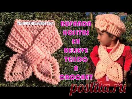 Bufanda, Chalina o Cuello Hojitas en Relieves tejido a crochet