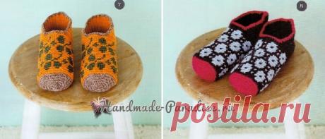 Теплые тапочки-носочки крючком. Схемы - Handmade-Paradise Теплые тапочки-носочки крючком. Схемы вязания красивой домашней зимней обуви, тапочек или носочков, которые связаны из шерстяной пряжи жаккардовым узором