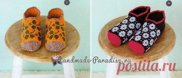Теплые тапочки-носочки крючком. Схемы - Handmade-Paradise Теплые тапочки-носочки крючком. Схемы вязания красивой домашней зимней обуви, тапочек или носочков, которые связаны из шерстяной пряжи жаккардовым узором